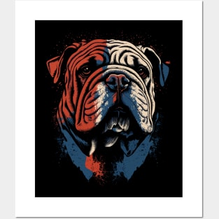 Patriotic Bulldog - Red, White, and Blue Bulldog Design Posters and Art